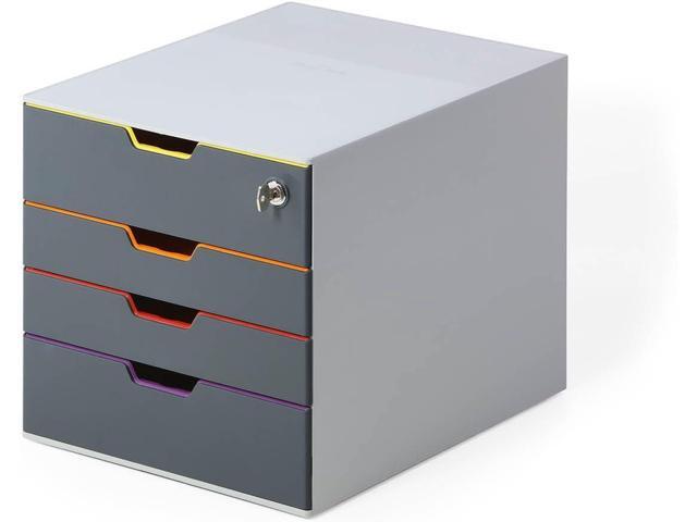 VARICOLOR 4 Lockable Drawer Unit - Gray Desktop Filing Drawer Set with 4 Color Coded Draws - Letter Size Files - Top Draw is Lockable - Perfect for.