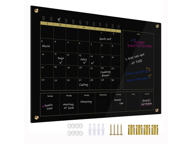 Black Glass 3-1 Monthly Dry Erase Calendar Whiteboard for Wall,20'x 30',Frameless Mounting,Office/School/Home, Frameless Large Planner White Board