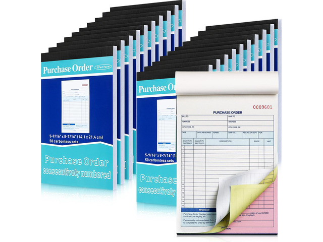 20 Pack Purchase Order Book 3 Part Carbonless Purchase Order Forms for Small Business with Carbon Copies Cover, 50 Sets Per Book, 8.4 x 5.5 Inch