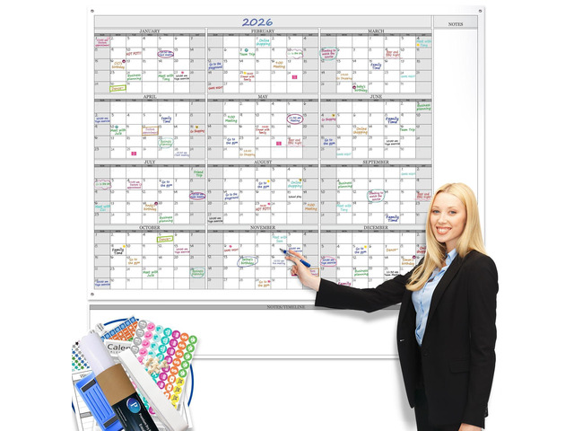 Dry Erase Yearly Calendar for Wall,Extra Large Full Year Calendar 46x63 in 12 Month Giant Long White Board Laminated Big Annual Blank...