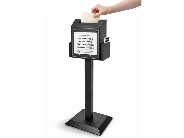 Suggestion Box with Stand, Floor Standing Offering Box, Heavy Duty Metal Locking Ballot Collection Safe Box for Voting Charity Donation Church...