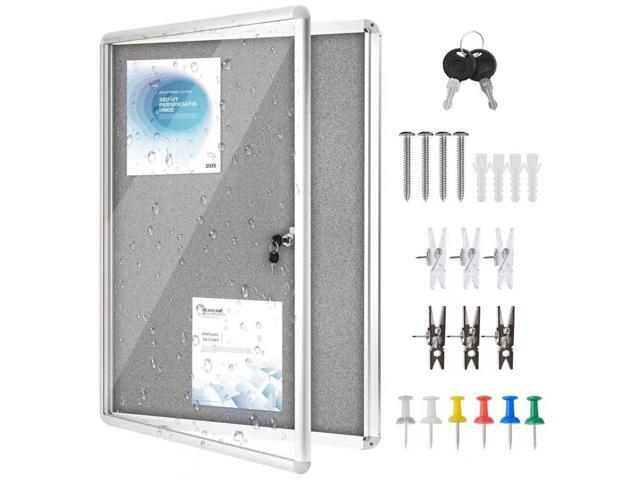 38'x28' Enclosed Bulletin Board Tamper-Proof Dispaly Case, Grey Fabric Aluminium Frame,Shatter Resistant Lockable Bulletin Board with Clear.
