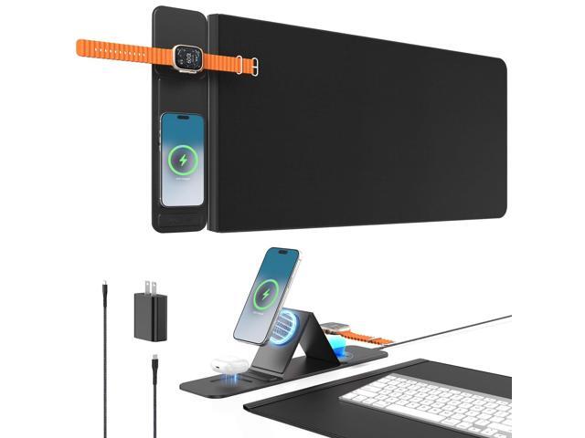 2nd Gen Wireless Charging Desk Mat,3-in-1 Foldable Phone Holder Mouse Pad 35.43'x15.75' Large Desk Mat,2nd Gen Wireless Charging Tech,Charges...