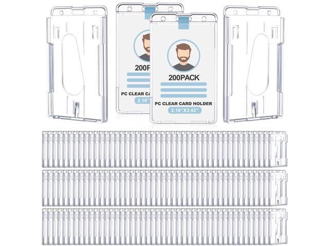 200 Pcs Hard Plastic Badge Holder with Thumb Slot Dual Sided Clear Card Holder Badge Protector Vertical ID Holders for Badge Office School Driver's.