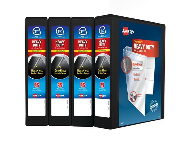 Heavy Duty View 3 Ring Binder, 1.5'One Touch Slant Ring, Holds 8.5' x 11' Paper, 4 Black Binders (79870)