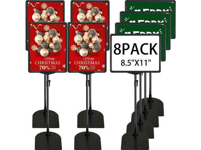 Sign Holder, 8.5 x 11 Inch Sign Stand with Adjustable Height Snap Open, Reusable Sign Stands for Display Advertising Business Signage, Vertical and...