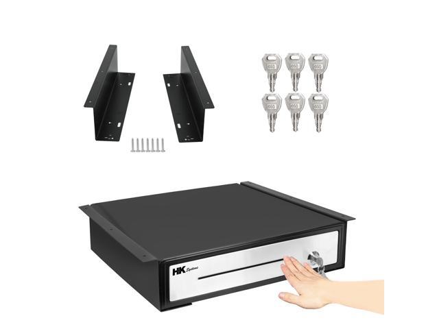 16' Heavy Duty Black Push Open Cash Drawer, 5B5C with Under Counter Mounting Metal Bracket