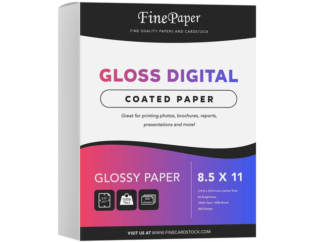 8.5x11 Gloss Digital Paper, Perfect for Color Laser Printing, Design Proposals, Flyers, Brochure, 8.5 x 11 Letter Size, 100lb Text (40lb Bond) 96...