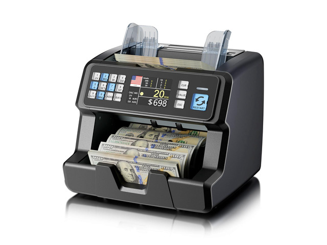 Money Counter with Value Count for USD/EUR/CAD, UV/MG/IR/DD/MT Counterfeit Detection, Top-Loading Bill Counter, 3.5' TFT Display, Batch & Add...