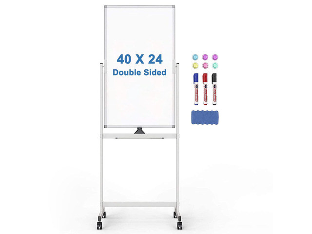 Rolling Whiteboard on Wheels 40' x 24' Aluminum Frame Magnetic Mobile White Board, Double Sided Dry Erase Easel with Stand. Ideal for Home School,...