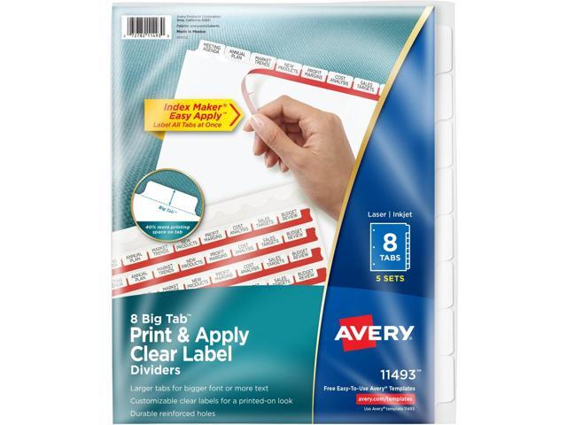 8 Big Tab Dividers for 3 Ring Binder, Easy Print & Apply Clear Label Strip, Index Maker Customizable White Tabs, 5 Sets (11493) (Pack of 10)