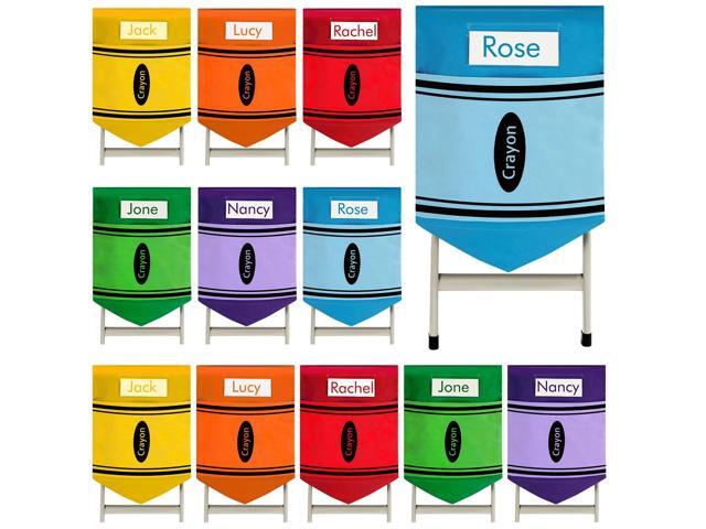 24 Pcs Chair Pockets for Classroom 16 x 20'' Colorful Crayon Classroom Decor Rainbow Chairback Storage Pocket Large Seat Back Organizer with Name.