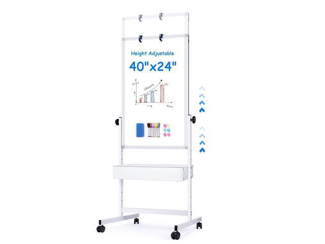 Mobile White Board Easel, 40x24 Inches Magnetic Storage Dry Erase Board Easel for Classroom, Rolling Height Adjustable Stand on Wheels for Home,...