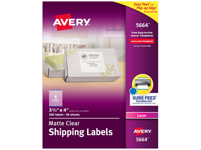 Matte Frosted Clear Address Labels for Laser Printers, 3-1/3' x 4', 300 Labels, 5 Packs (5664)