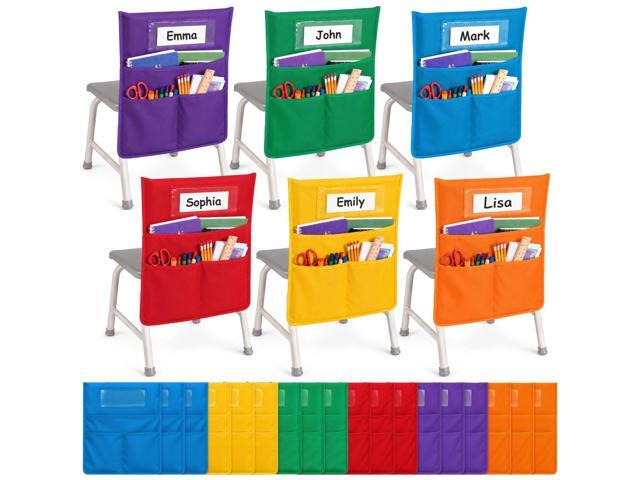 24 Pack Chair Pockets for Classrooms, 6 Color Chair Pocket with 3 Heavy Duty Storage Pocket, Chair Back Buddy Pockets with Name Tag Slot, Chair...