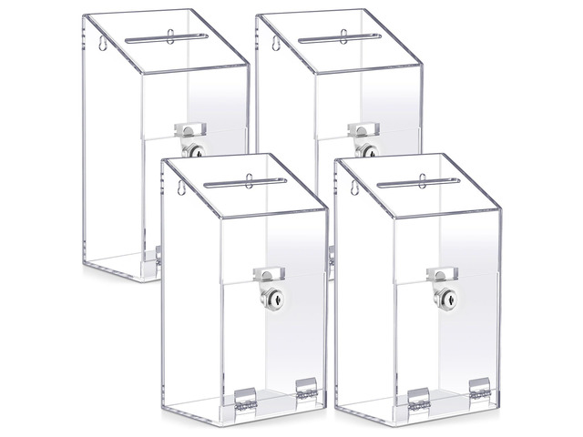 4 Pcs Acrylic Donation Box 10.2' x 5.6' x 4' Suggestion Box with Lock and Slot Wall Mount Key Drop Ballot Clear Fundraising for Home Office Vote