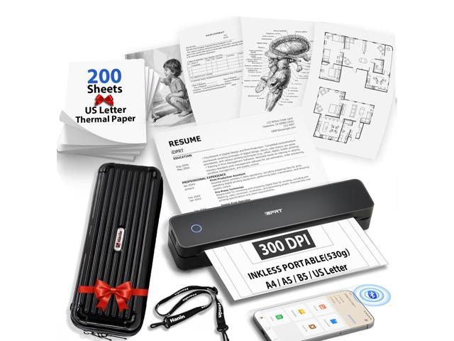 Inkless Portable Printer for Travel, Wireless Thermal Printer with 1Case and 200pcs Paper Kit Supports 8.5 x 11' US Letter, A4, 610Pro 300DPI Small...