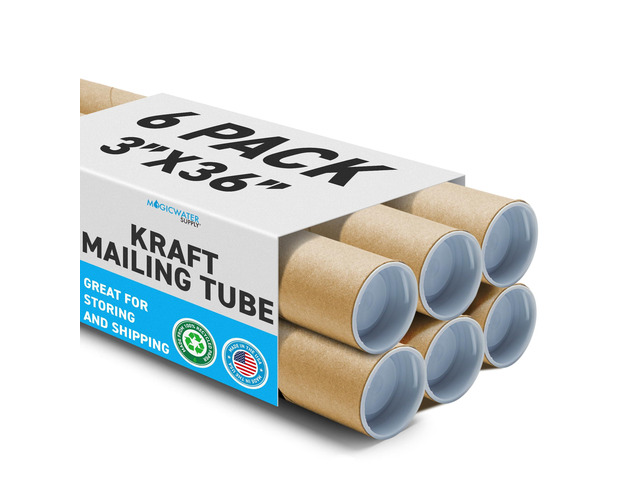 Mailing Tube - 3 in x 36 in - Kraft - 6 Pack - for Shipping and Storage of Posters, Arts, Crafts, and Documents