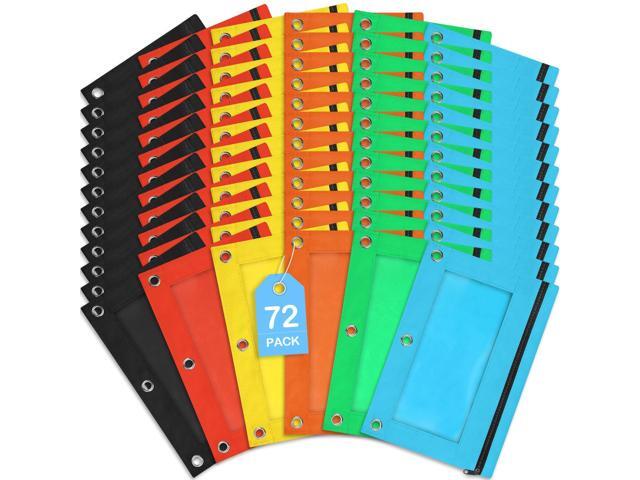 72 Pack Pencil Pouch Bulk, Pencil Pouches for 3 Ring Binder, Zipper Pencil Pouch Bulk for School, Home and Office, Assorted Colors