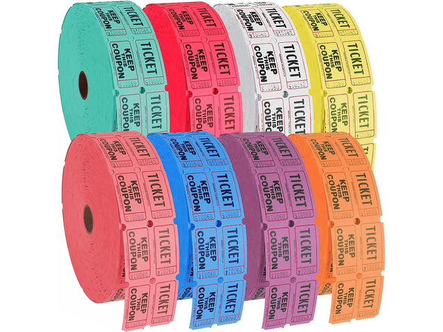 Double Roll Raffle Event Tickets - Full Set of 8 Colors (8 Rolls of 2000 Tickets Each)