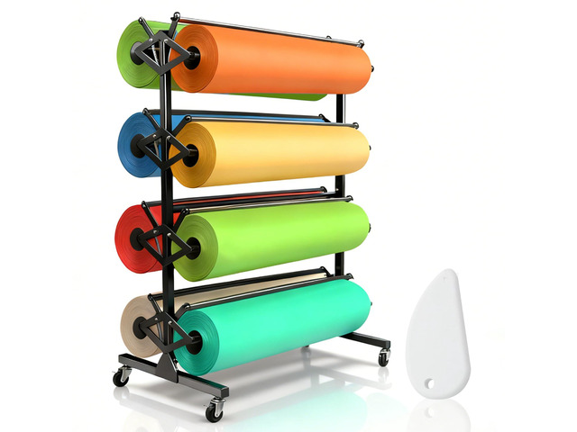 Large Paper Roll Dispenser Holder, Butcher Paper Roll Rack & Cutter 8 Racks Holds Up to 36'' W x 9' Dia, Great for Butcher, Craft, Gift Wrap &...