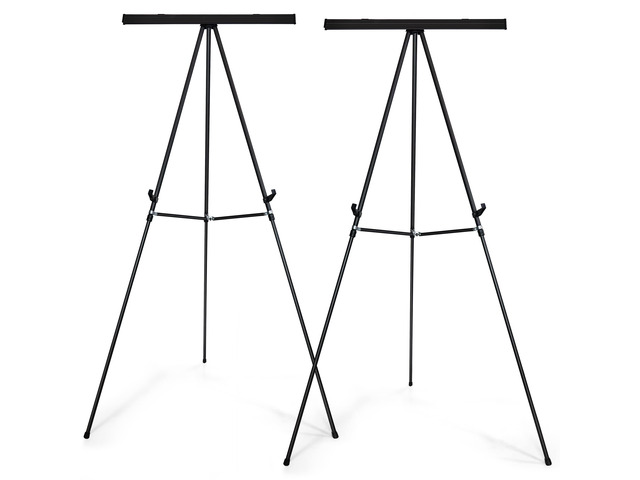 63 1/2'' Aluminum Flip Chart Easel Stand, Black,2 Pack Display Easel with Adjustable Floor for Boardroom, Whiteboard, Paper Pads, Signage