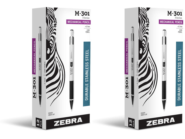 M-301 Mechanical Pencil, Stainless Steel Barrel, Medium Point, 0.7mm, Black Grip, 24-Pack