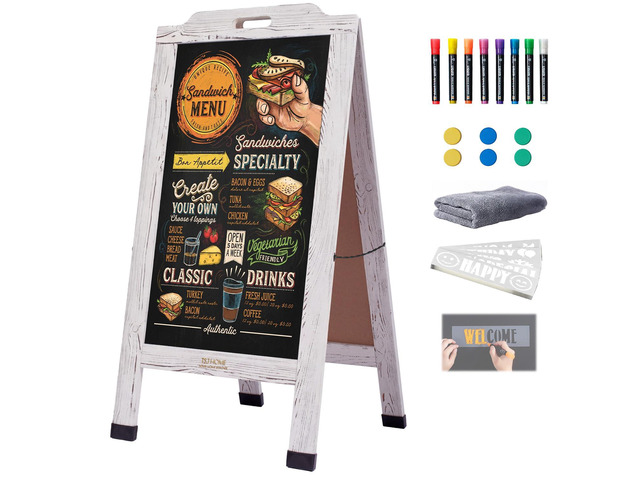 Magnetic Portable A-Frame Chalkboard Signs, 40' x 20' Large Wood Sandwich Board Signs Outdoor, Double-Sided Sidewalk Standing Chalk Board for...