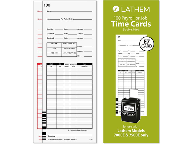 Universal Payroll/Job Time Cards,Double-Sided,For 7000E / 7500E Time Clocks,E79-100,White,(Pack of 500)