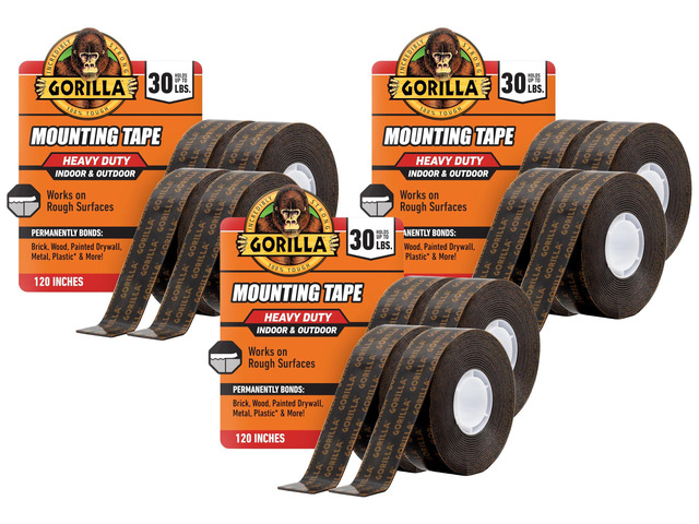 Heavy Duty Double Sided Mounting Tape, Black Tape, 1' x 120' (Pack of 12) - Weatherproof for Indoor or Outdoor
