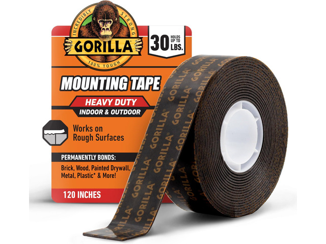 Heavy Duty Double Sided Mounting Tape, Black Tape, 1' x 120' (Pack of 6) - Weatherproof for Indoor or Outdoor