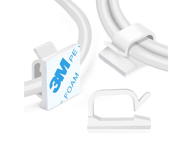 3/4 Adhesive Cable Wire Clips White 120PCS, Cable Staples Outdoor Cable Management Wire Organizer Cord Holder for Under Desk, Car, Wall, TV PC...