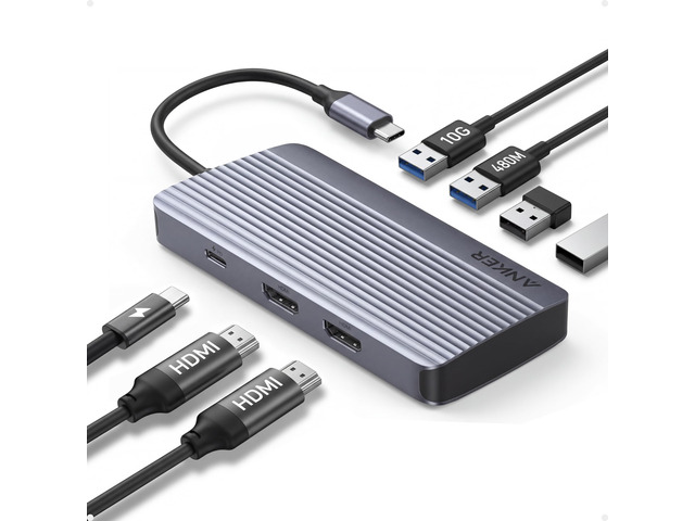 7-in-1 USB-C Hub, Dual Monitor USB C Docking Station Dual HDMI Display, 85W Max Output, 10Gbps Data Transfers for Dell XPS, ThinkPad T14 Gen2 and More