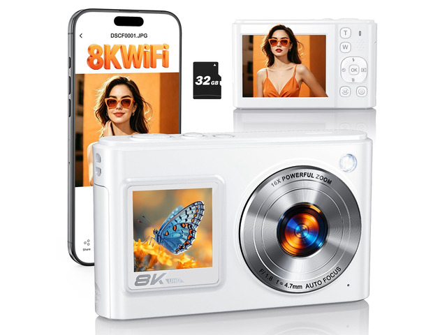 8K Digital Camera for Photography 96MP WiFi Dual Screen Camera for Kids Vlogging Camera with 16X Zoom, Compact Point and Shoot Travel Camera for...