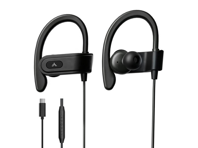 C171 - USB-C Wired Earbuds with Microphone & Volume Controls Ear Hook Design for Running & Sports, Comfortable Fit Headphones for iPhone 15+,...
