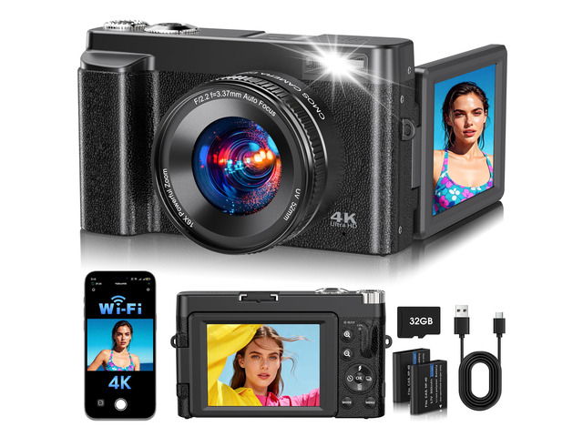 4K Digital Camera for Photography, 2026 Latest WiFi 64MP Vlogging Camera for YouTube with 180Â° flip Screen, Autofocus Anti-Shake, 16X Zoom, Compact...