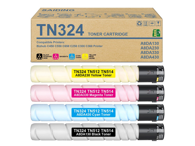 Compatible Toner Cartridge Replacement for Konica TN324 TN512 TN514 to Use with Minolta Bizhub C258 C308 C368 C454 C454e C458 C554 C554e C558 C658...
