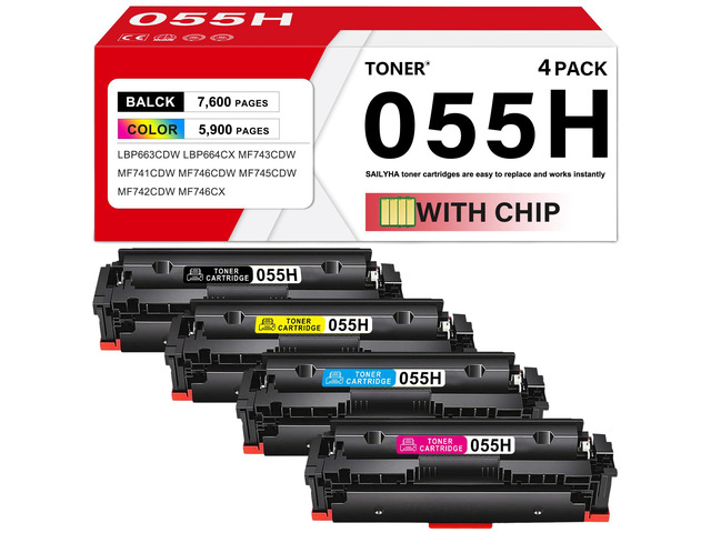 055 055H Toner Cartridge Set with Display Capacity Chip - 4 Pack Replacement for Canon 055H 055 Toner Compatible with Color ImageClass MF743Cdw...