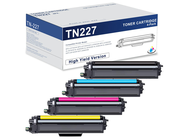 TN227 High Yield Toner Cartridge 4 Pack Compatible TN227BK TN227C TN227M TN227Y Replacement for Brother TN-227 TN-227BK/C/M/Y for MFC-L3770CDW...