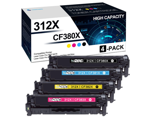 312X High Yield Toner Cartridges 4 Pack: Compatible CF380X CF381X CF382X CF383X Toner Replacement for HP 312X 312A Laser Color Pro MFP M476 MFP...