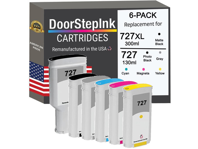 727 Matte Black, Photo Black, Cyan, Magenta, Yellow Remanufactured Ink Cartridge Replacement for HP 727 - Compatible with DesignJet...