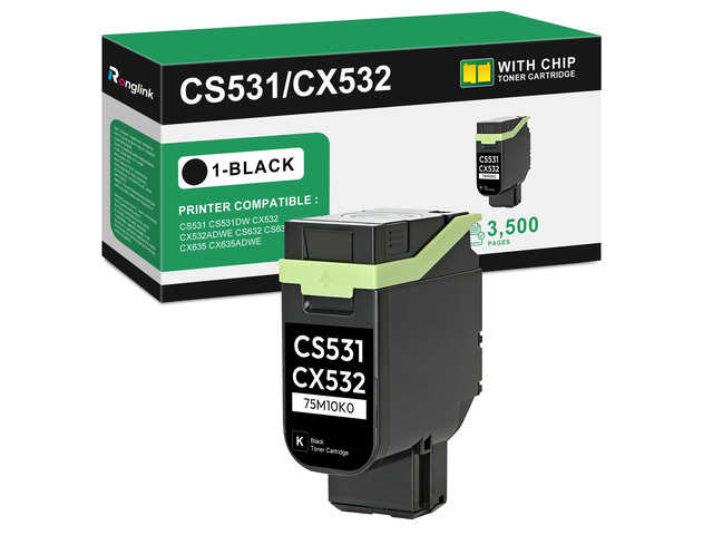 CS531 CX532 Toner Cartridge (with New Chip) Replacement for Lexmark 75M10K0 Black Toner Cartridge for CS531 CS531dw CX532 CX532adwe CS632 CS632dwe...