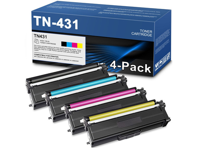 TN-431 Toner Cartridge 4-Pack Compatible TN431 TN 431 Toner Cartridge Replacement for Brother TN431BK TN431C TN431M TN431Y MFCL8900CDW HLL8360CDW...