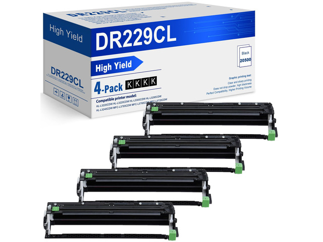 4 Pack DR229CL DR-229CL Drum Unit Replacement for Brother DR 229CL DR229 Drum for MFC-L3780CDW MFC-L3720CDW HL-L3280CDW HL-L3220CDW MFC-L3765CDW...
