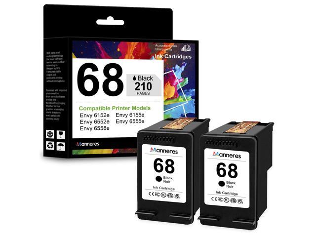 68 Black Ink Cartridges 2-Pack - Replacement for HP 68XL 68 Ink for Envy 6555e 6155e 6152e 6552e 6558e Printers High Yield Ink