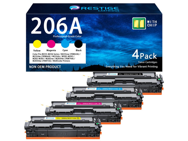 206A Toner Cartridge 4 Pack (Black, Cyan, Magenta, Yellow) Replacement for HP W2110A W2111A W2112A W2113A Compatible with Color LaserJet Pro MFP...
