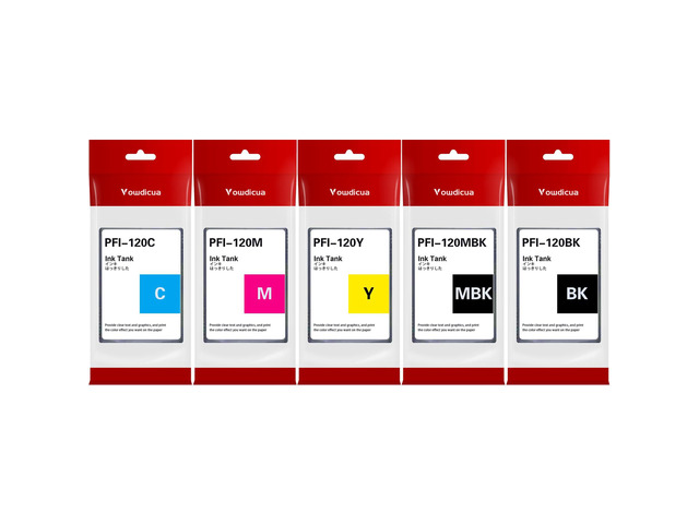 PFI-120 Ink Cartridges Set 5 Pack (Matte Black,Black,Cyan,Magenta,Yellow) Compatible PFI-120 Ink Replacement for Canon TM-205 300 305 200 Printer