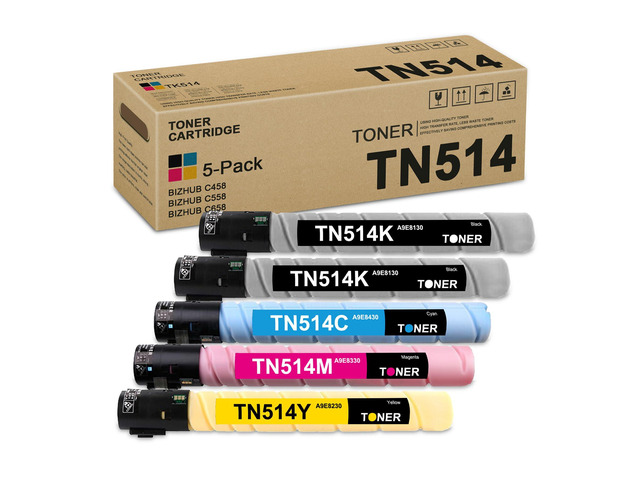 TN514 TN-514 Toner Cartridge Set (5-Pack, 2BK/1C/1M/1Y) - TN514K TN514C TN514M TN514Y Toner Cartridge (A8DA130 A8DA430 A8DA330 A8DA230) Replacement...