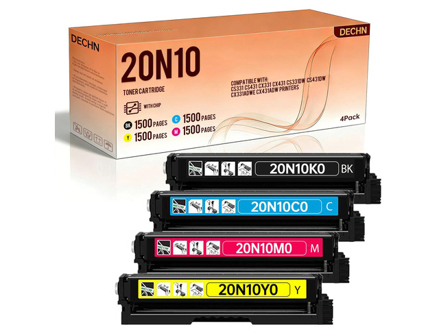 20N10 CS331 Toner Cartridge Replacement for 20N10K0 20N10C0 20N10M0 20N10Y0(4Pack with Chip),Compatible with Suitable for Lexmark...