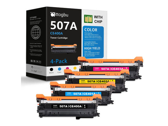 507A Toner Cartridges 4-Pack (BK/C/M/Y) Replacement for HP 507A Toner & 507A Ink, Compatible with Enterprise 500 Color M551, MFP M570, MFP M575...